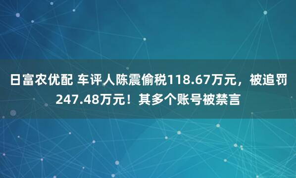 日富农优配 车评人陈震偷税118.67万元，被追罚247.48万元！其多个账号被禁言